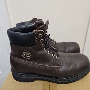 Timberland Men’s Brown Leather Work Boots – Padded Collar – Size 10